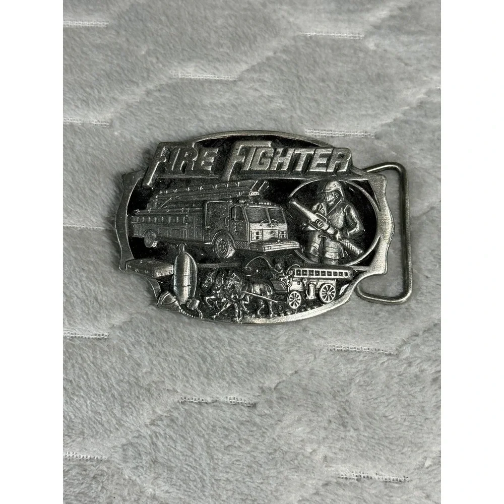 Siskiyou Firefighter Belt Buckle Vintage Fine Pewter Made in USA AG-13 Silver